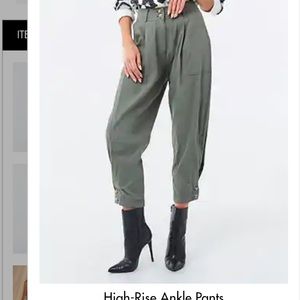 High-rise pleated, balloon ankle pants- khaki